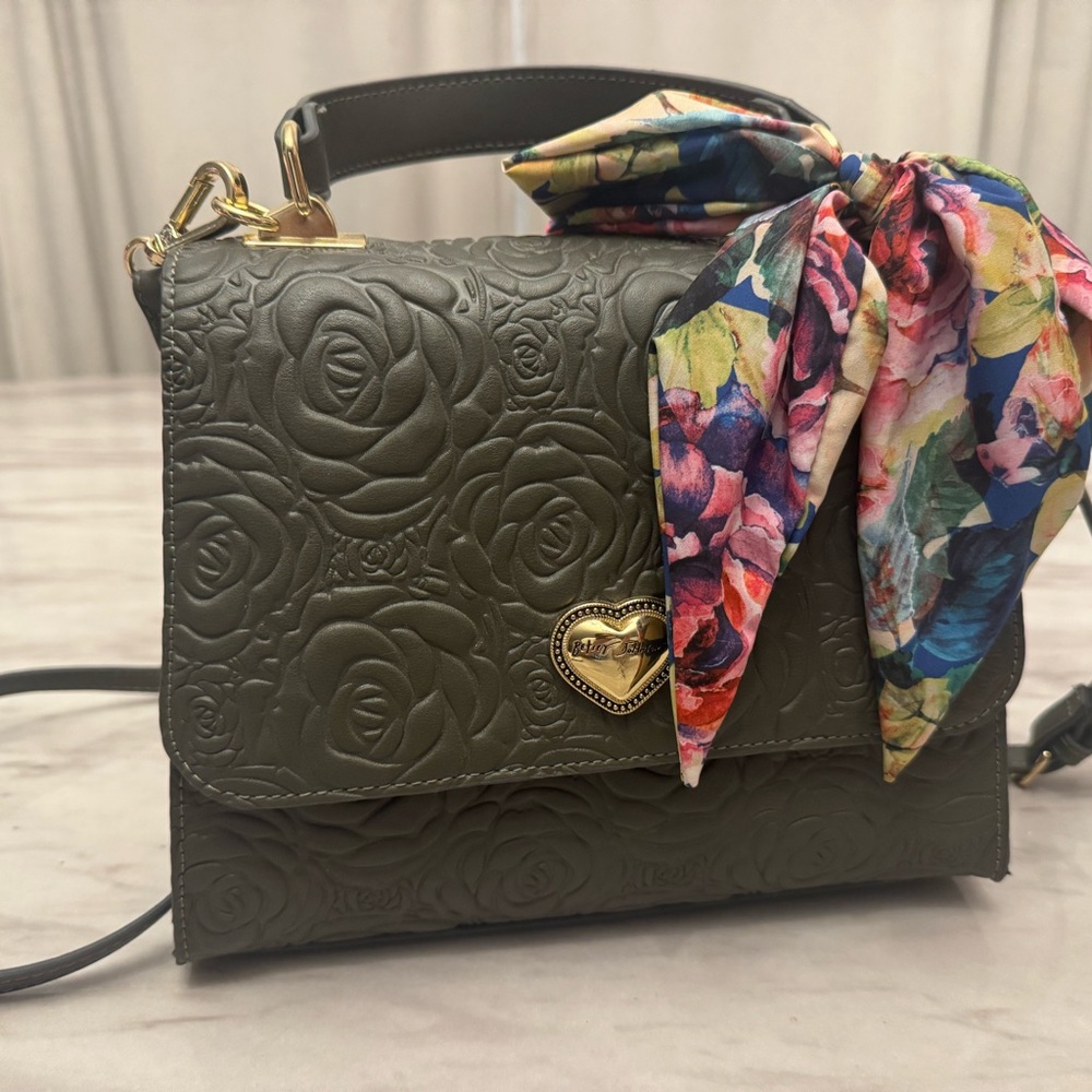 Like-New Betsey Johnson Floral Embossed Design and Scarf Accent